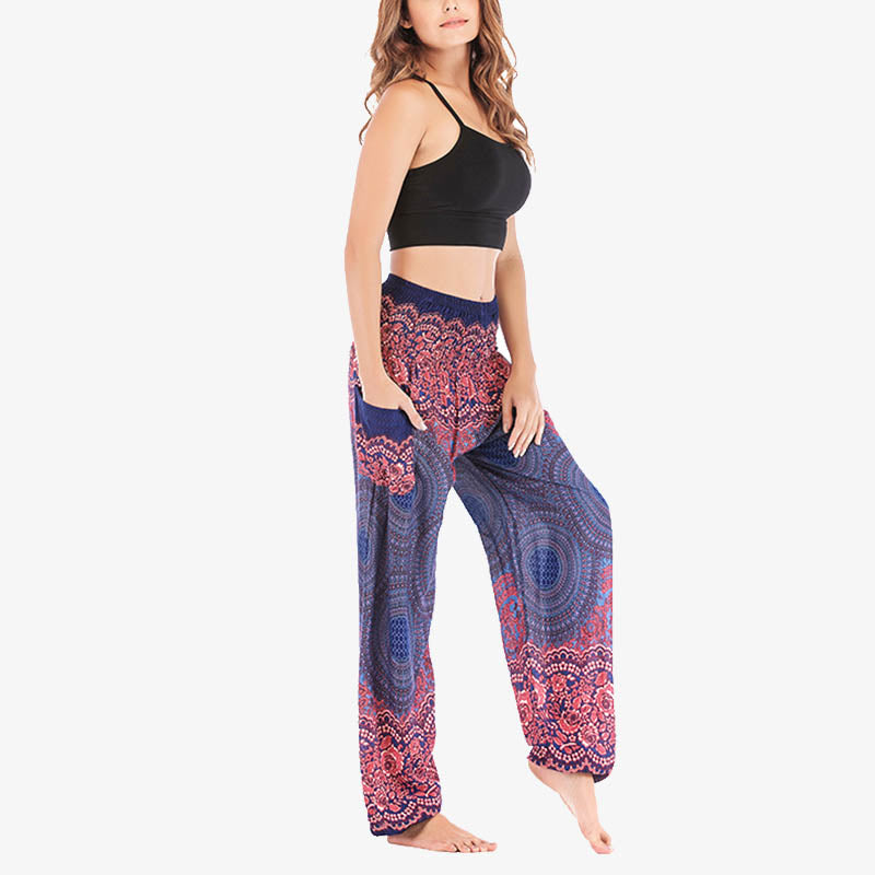 Pantalon de yoga taille haute pour femme, ample et décontracté, motif géométrique rond avec Buddha Stones - image 37