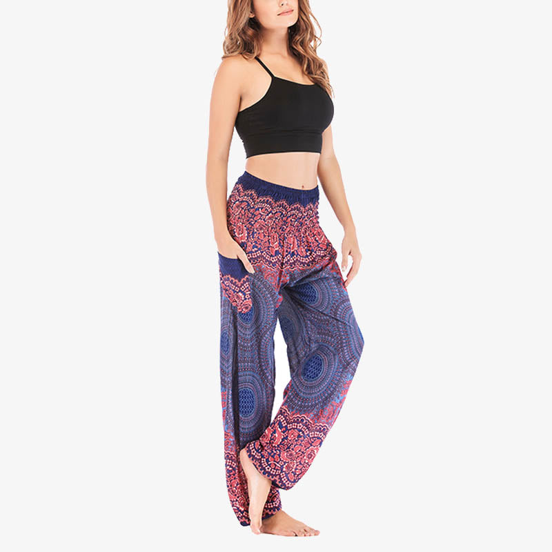 Pantalon de yoga taille haute pour femme, ample et décontracté, motif géométrique rond avec Buddha Stones - image 34