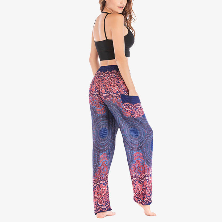 Pantalon de yoga taille haute pour femme, ample et décontracté, motif géométrique rond avec Buddha Stones - image 36