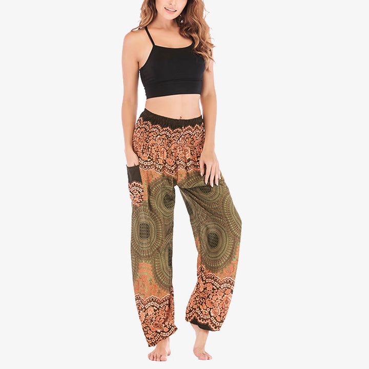 Pantalon de yoga taille haute pour femme, ample et décontracté, motif géométrique rond avec Buddha Stones - image 45