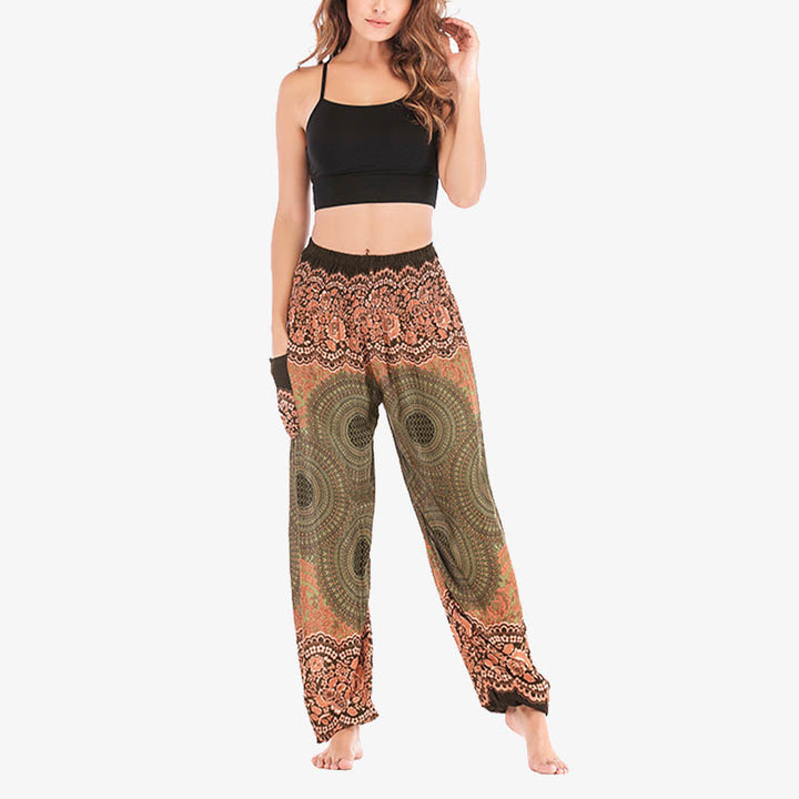 Pantalon de yoga taille haute pour femme, ample et décontracté, motif géométrique rond avec Buddha Stones - image 39