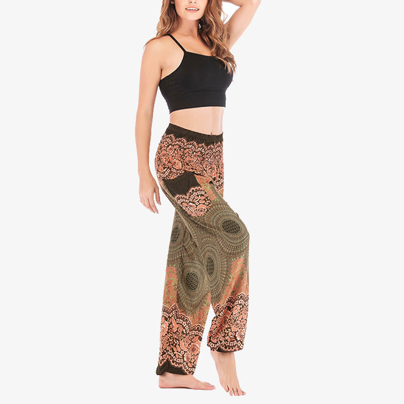 Pantalon de yoga taille haute pour femme, ample et décontracté, motif géométrique rond avec Buddha Stones - image 40