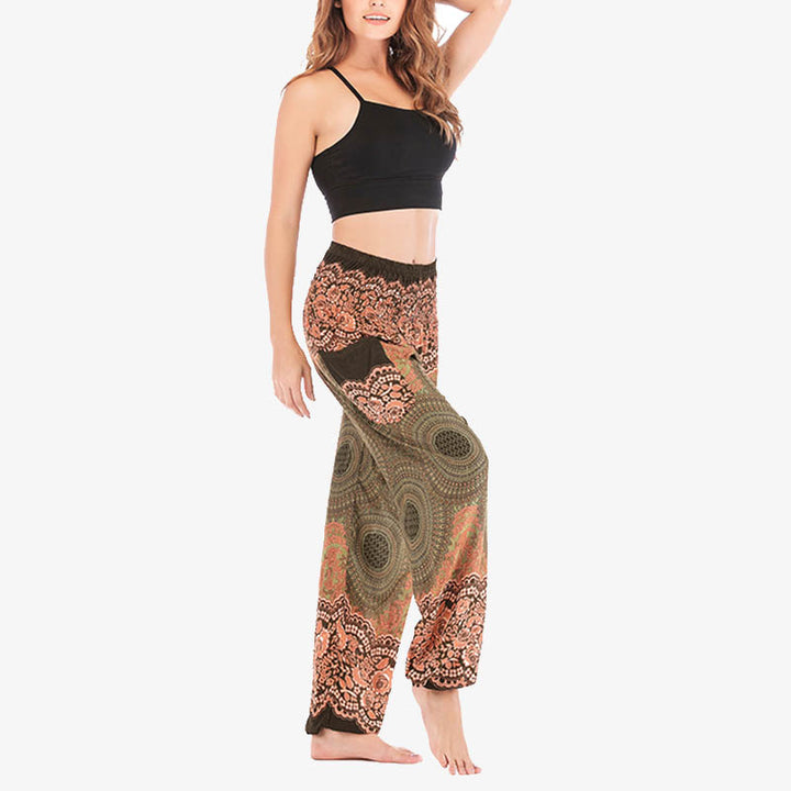 Pantalon de yoga taille haute pour femme, ample et décontracté, motif géométrique rond avec Buddha Stones - image 40