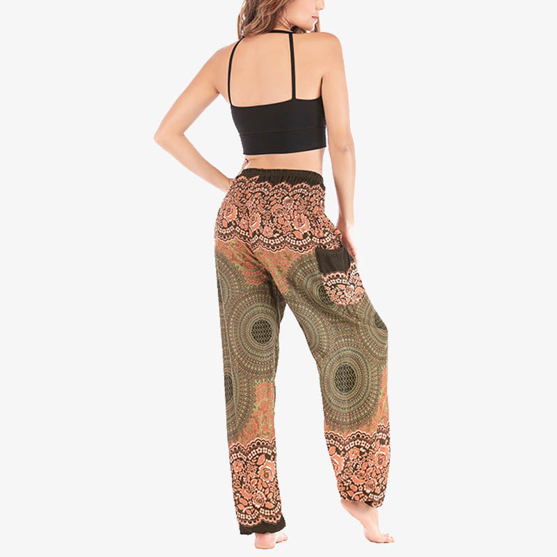 Pantalon de yoga taille haute pour femme, ample et décontracté, motif géométrique rond avec Buddha Stones - image 41