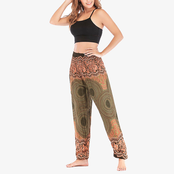 Pantalon de yoga taille haute pour femme, ample et décontracté, motif géométrique rond avec Buddha Stones - image 47