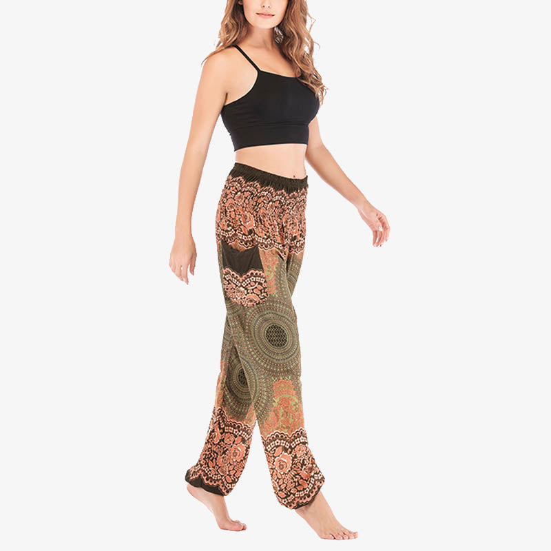 Pantalon de yoga taille haute pour femme, ample et décontracté, motif géométrique rond avec Buddha Stones - image 43