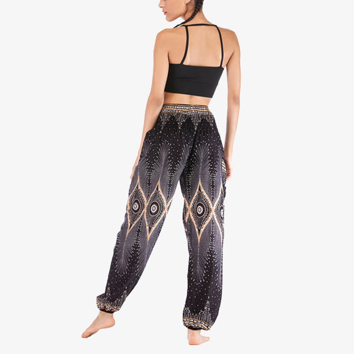 Pantalon de yoga ample à smocks avec petits yeux et plumes de paon pour femme, taille haute - image 15