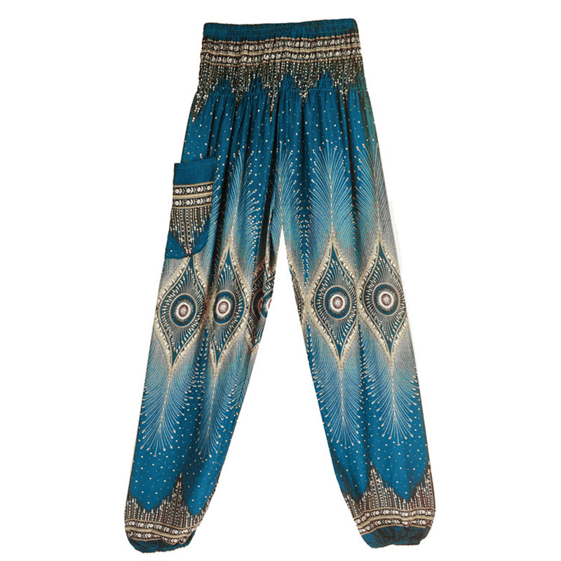 Pantalon de yoga ample à smocks avec petits yeux et plumes de paon pour femme, taille haute - image 25