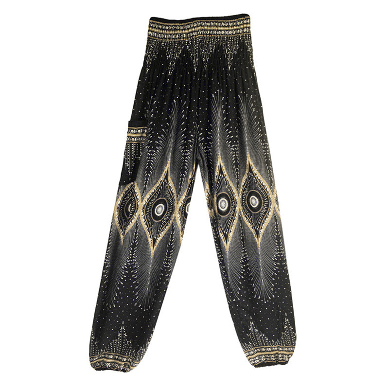 Pantalon de yoga ample à smocks avec petits yeux et plumes de paon pour femme, taille haute - image 16