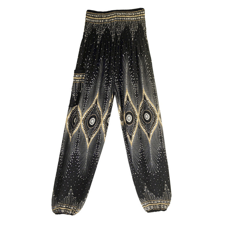Pantalon de yoga ample à smocks avec petits yeux et plumes de paon pour femme, taille haute - image 16