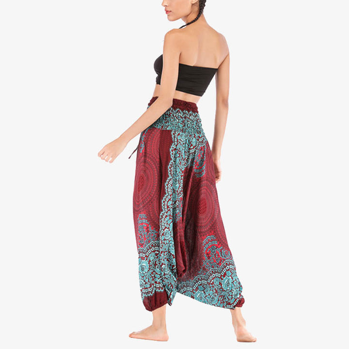 Buddha Stones ample à smocks avec motif géométrique rond et deux styles pour femme, taille haute, pantalon de yoga - image 6