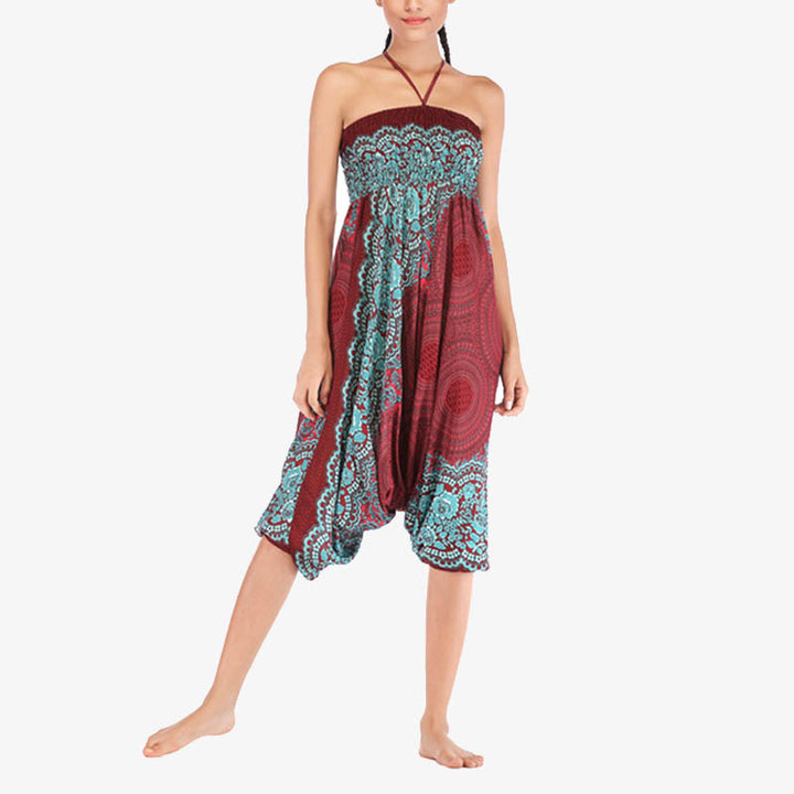 Buddha Stones ample à smocks avec motif géométrique rond et deux styles pour femme, taille haute, pantalon de yoga - image 7