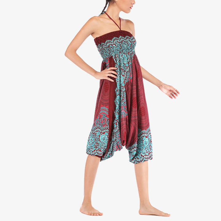 Buddha Stones ample à smocks avec motif géométrique rond et deux styles pour femme, taille haute, pantalon de yoga - image 9