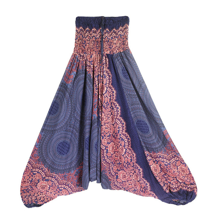 Buddha Stones ample à smocks avec motif géométrique rond et deux styles pour femme, taille haute, pantalon de yoga - Bleu - US2-12, UK/AU6-16, EU34-44 (F) - image 10