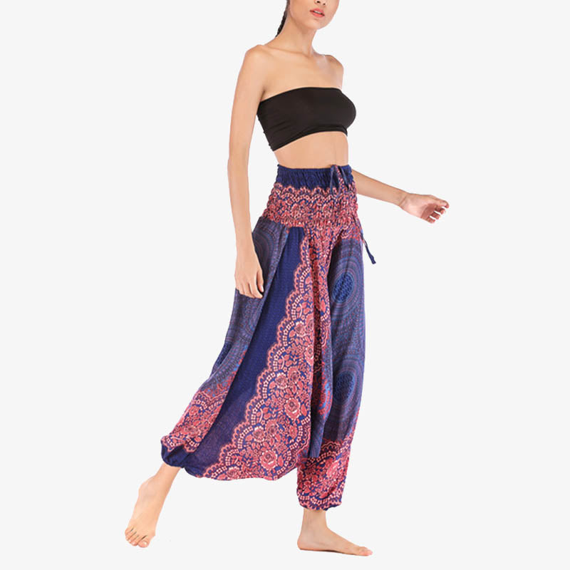 Buddha Stones ample à smocks avec motif géométrique rond et deux styles pour femme, taille haute, pantalon de yoga - image 15