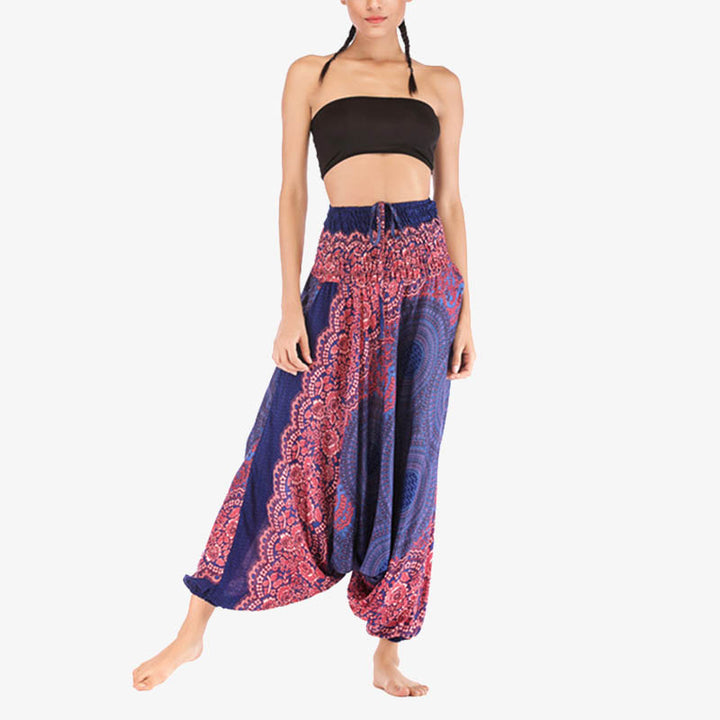 Buddha Stones ample à smocks avec motif géométrique rond et deux styles pour femme, taille haute, pantalon de yoga - image 14