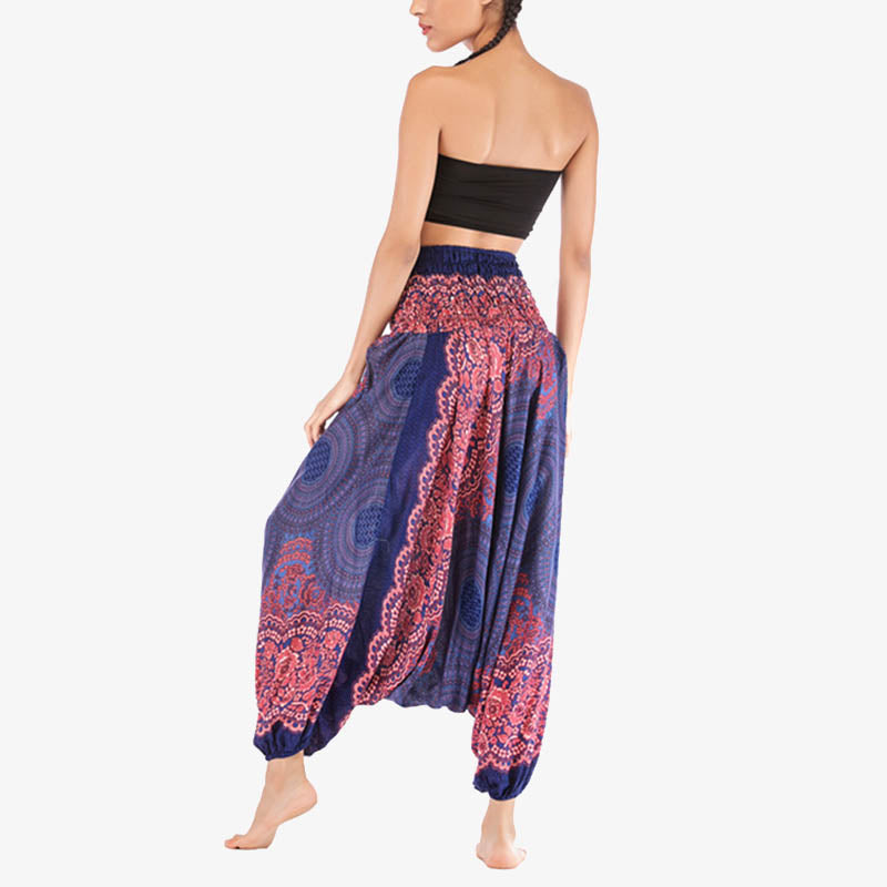 Buddha Stones ample à smocks avec motif géométrique rond et deux styles pour femme, taille haute, pantalon de yoga - image 13
