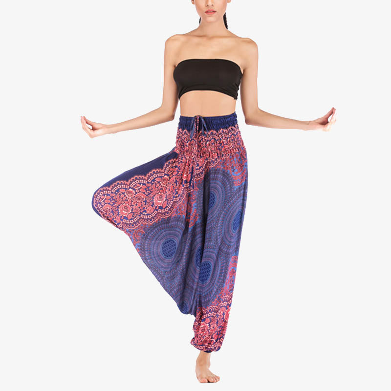 Buddha Stones ample à smocks avec motif géométrique rond et deux styles pour femme, taille haute, pantalon de yoga - image 11