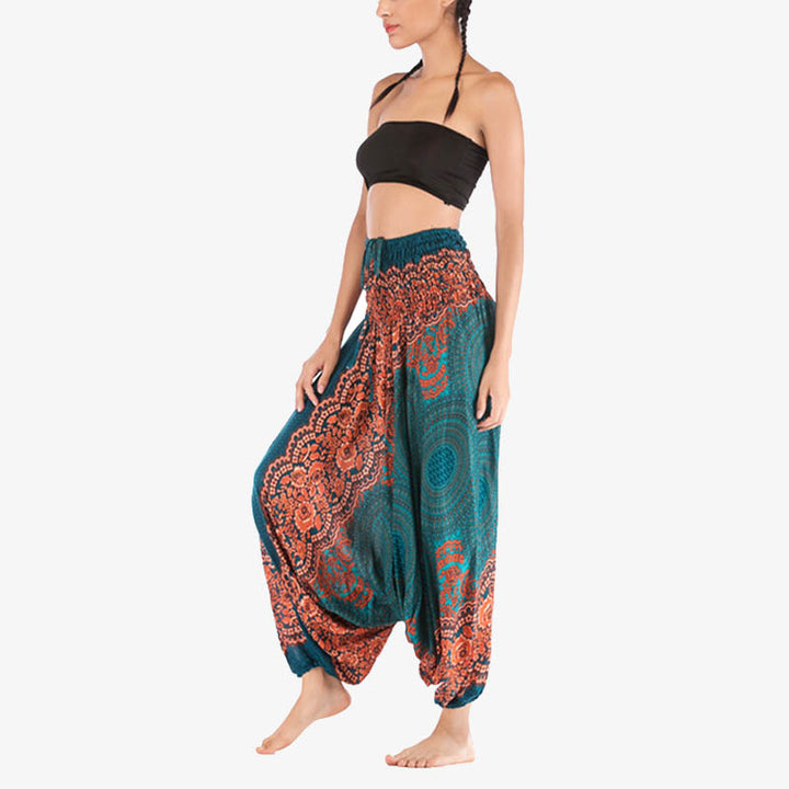 Buddha Stones ample à smocks avec motif géométrique rond et deux styles pour femme, taille haute, pantalon de yoga - image 24