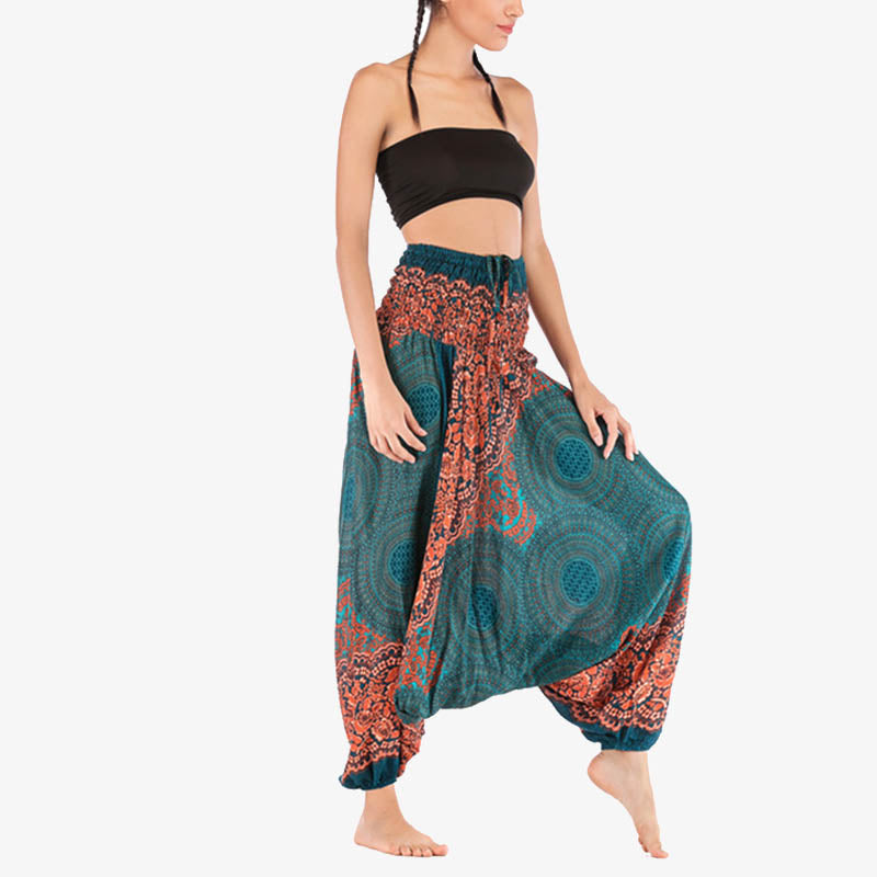 Buddha Stones ample à smocks avec motif géométrique rond et deux styles pour femme, taille haute, pantalon de yoga - image 22