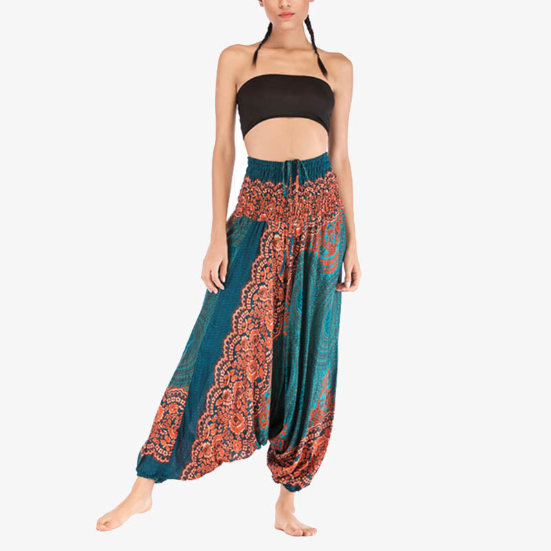 Buddha Stones ample à smocks avec motif géométrique rond et deux styles pour femme, taille haute, pantalon de yoga - image 20