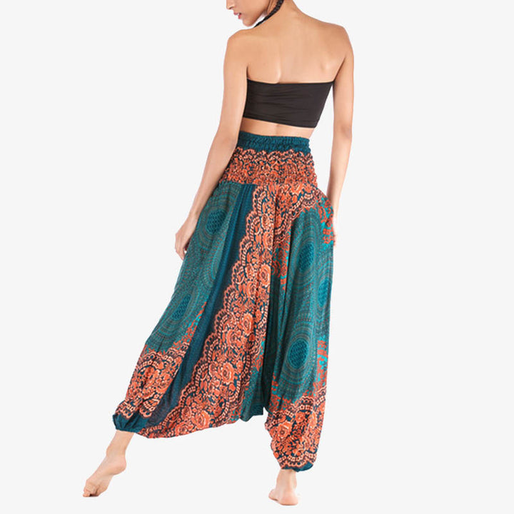 Buddha Stones ample à smocks avec motif géométrique rond et deux styles pour femme, taille haute, pantalon de yoga - image 23