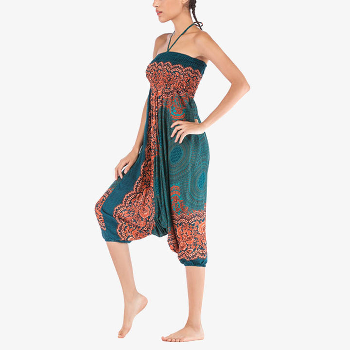 Buddha Stones ample à smocks avec motif géométrique rond et deux styles pour femme, taille haute, pantalon de yoga - image 25