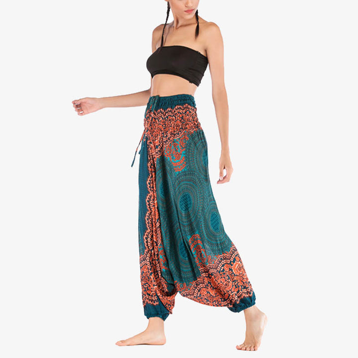 Buddha Stones ample à smocks avec motif géométrique rond et deux styles pour femme, taille haute, pantalon de yoga - image 21