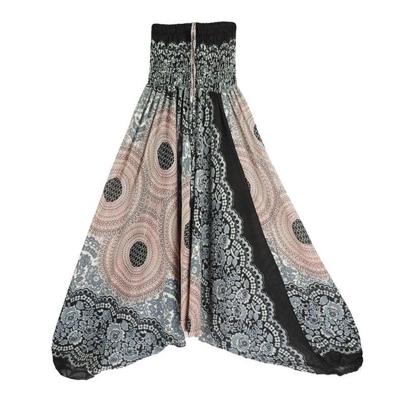 Buddha Stones ample à smocks avec motif géométrique rond et deux styles pour femme, taille haute, pantalon de yoga - Beige - US2-12, UK/AU6-16, EU34-44 (F) - image 28