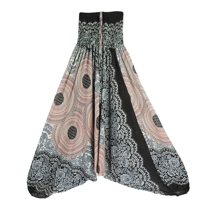 Buddha Stones ample à smocks avec motif géométrique rond et deux styles pour femme, taille haute, pantalon de yoga - Beige - US2-12, UK/AU6-16, EU34-44 (F) - image 28