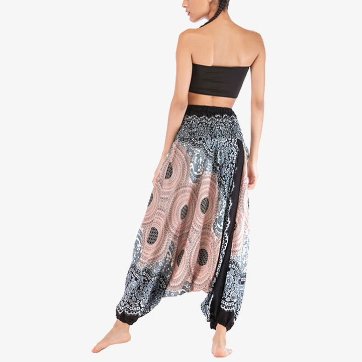 Buddha Stones ample à smocks avec motif géométrique rond et deux styles pour femme, taille haute, pantalon de yoga - image 31