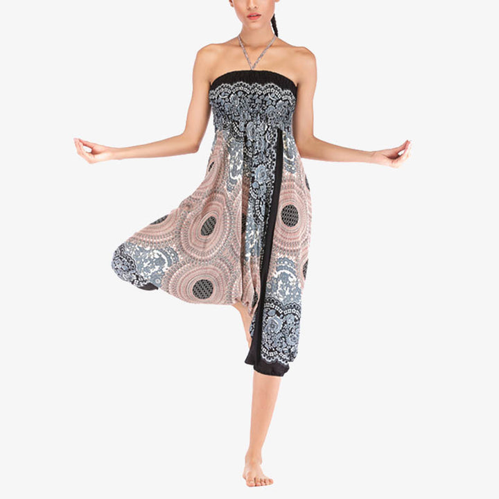 Buddha Stones ample à smocks avec motif géométrique rond et deux styles pour femme, taille haute, pantalon de yoga - image 34