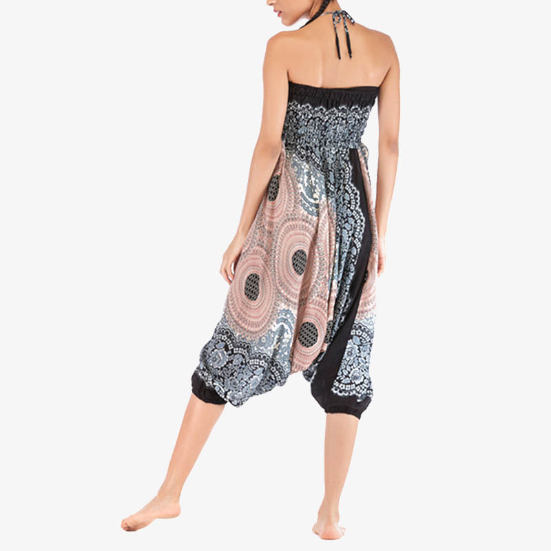 Buddha Stones ample à smocks avec motif géométrique rond et deux styles pour femme, taille haute, pantalon de yoga - image 36