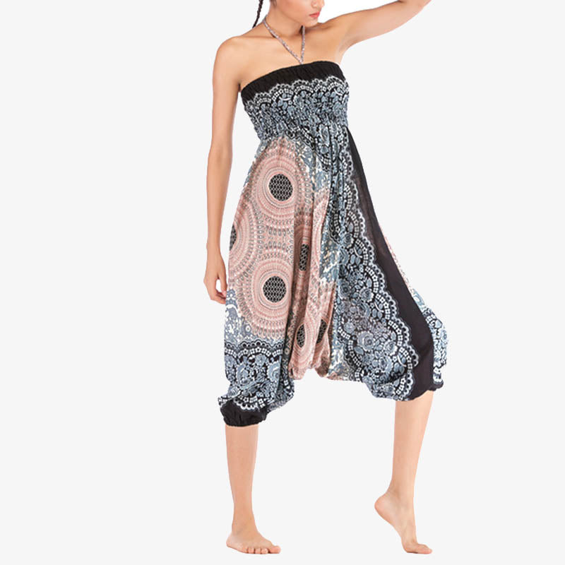 Buddha Stones ample à smocks avec motif géométrique rond et deux styles pour femme, taille haute, pantalon de yoga - image 35