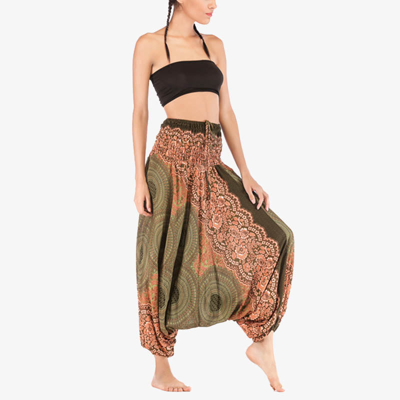 Buddha Stones ample à smocks avec motif géométrique rond et deux styles pour femme, taille haute, pantalon de yoga - image 41