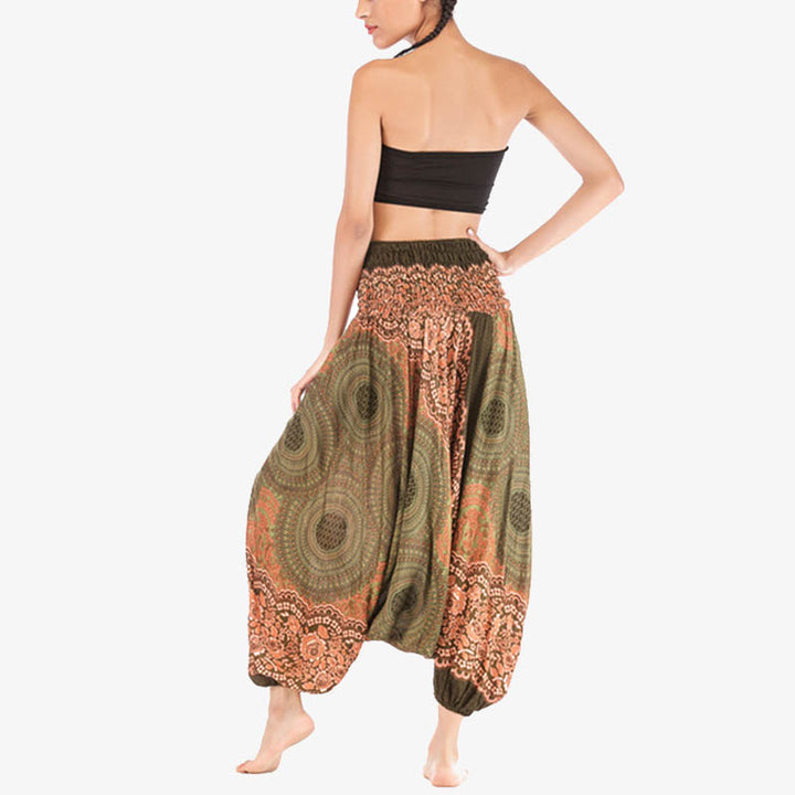 Buddha Stones ample à smocks avec motif géométrique rond et deux styles pour femme, taille haute, pantalon de yoga - image 38