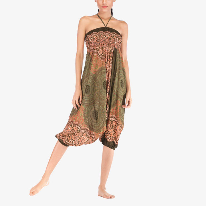 Buddha Stones ample à smocks avec motif géométrique rond et deux styles pour femme, taille haute, pantalon de yoga - image 43