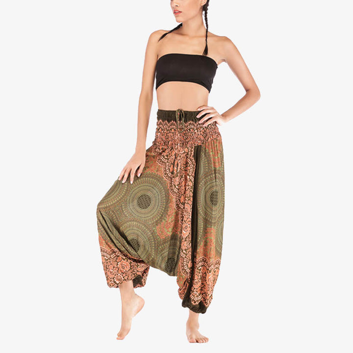 Buddha Stones ample à smocks avec motif géométrique rond et deux styles pour femme, taille haute, pantalon de yoga - image 40