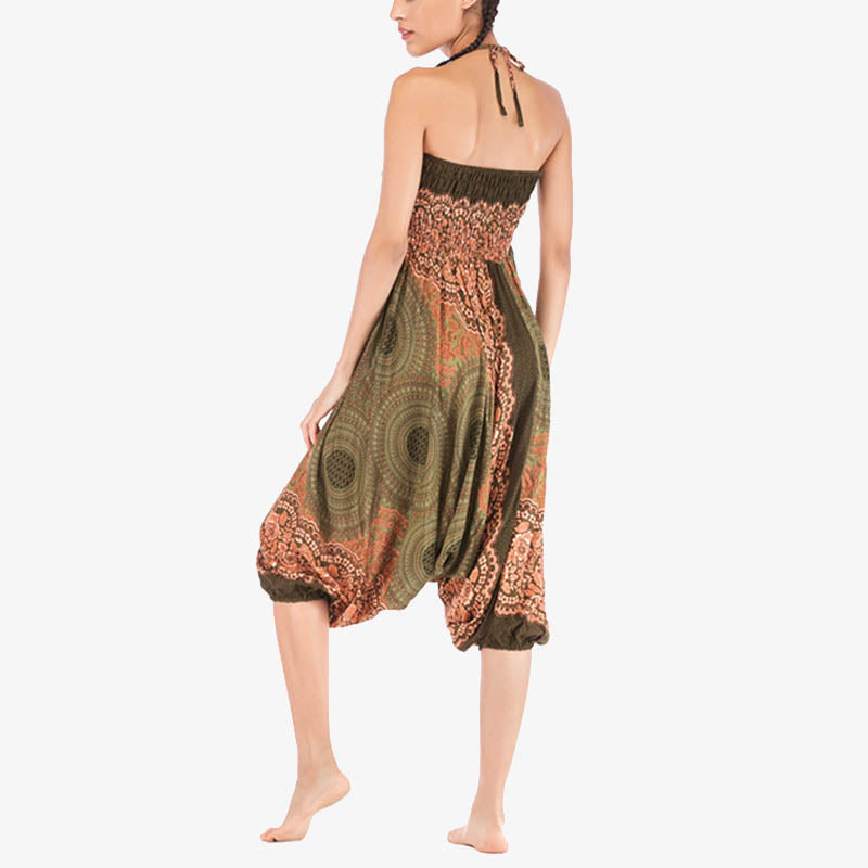 Buddha Stones ample à smocks avec motif géométrique rond et deux styles pour femme, taille haute, pantalon de yoga - image 45