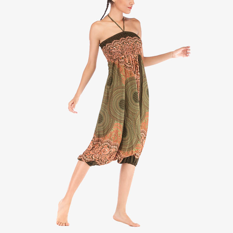 Buddha Stones ample à smocks avec motif géométrique rond et deux styles pour femme, taille haute, pantalon de yoga - image 44