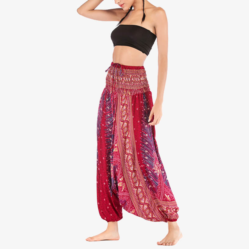 Pantalon ample à smocks et motif géométrique avec Buddha Stones , deux styles différents, pour femme, idéal pour le yoga - image 3