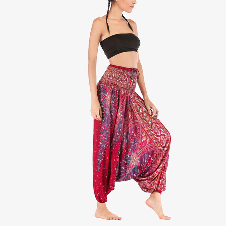 Pantalon ample à smocks et motif géométrique avec Buddha Stones , deux styles différents, pour femme, idéal pour le yoga - image 2