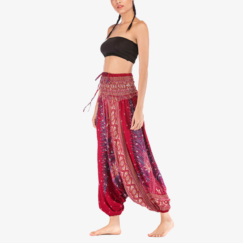 Pantalon ample à smocks et motif géométrique avec Buddha Stones , deux styles différents, pour femme, idéal pour le yoga - image 4
