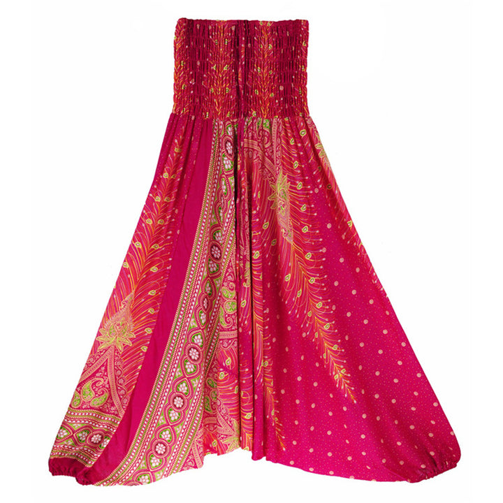 Pantalon ample à smocks et motif géométrique avec Buddha Stones , deux styles différents, pour femme, idéal pour le yoga - Paon rose rouge - US2-12，UK/AU6-16，EU34-44 (F) - image 10