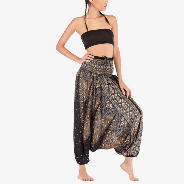 Pantalon ample à smocks et motif géométrique avec Buddha Stones , deux styles différents, pour femme, idéal pour le yoga - image 20