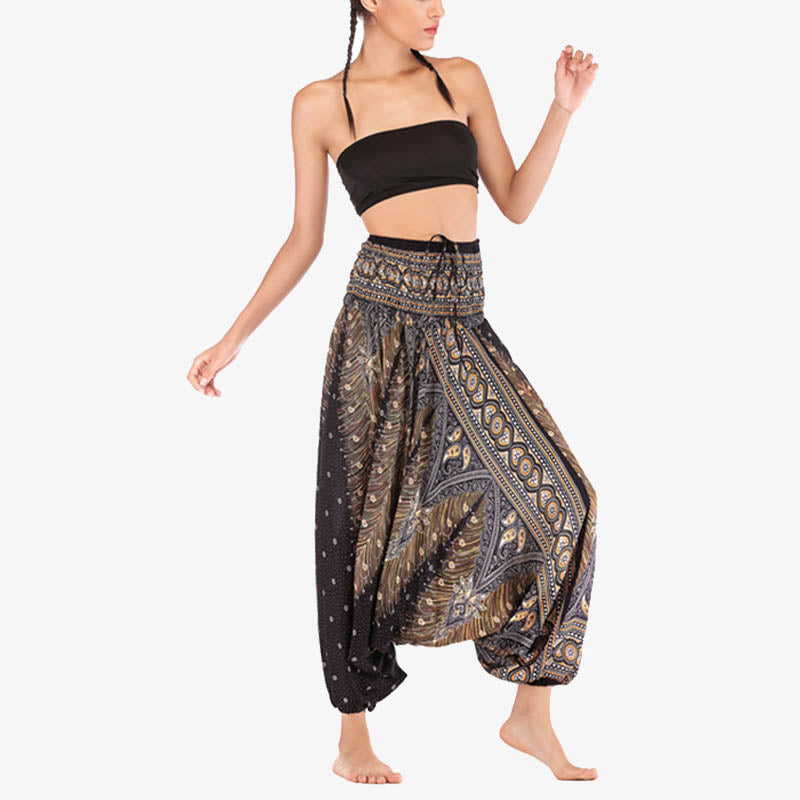 Pantalon ample à smocks et motif géométrique avec Buddha Stones , deux styles différents, pour femme, idéal pour le yoga - image 21