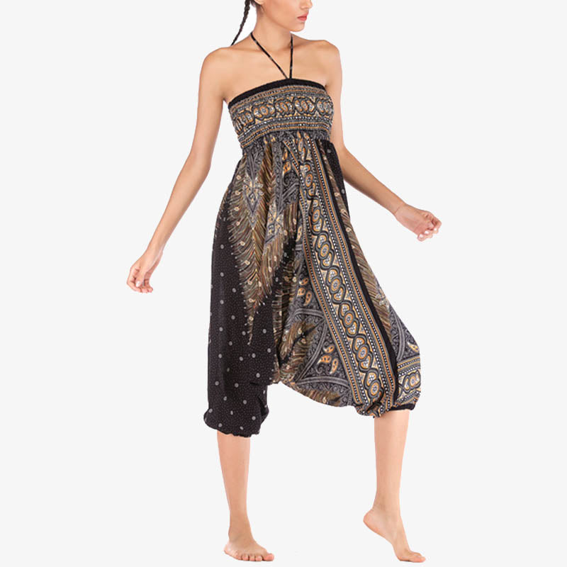 Pantalon ample à smocks et motif géométrique avec Buddha Stones , deux styles différents, pour femme, idéal pour le yoga - image 25