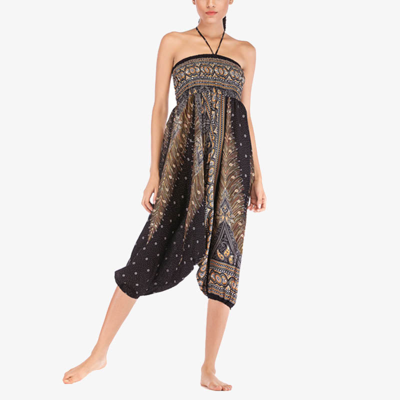 Pantalon ample à smocks et motif géométrique avec Buddha Stones , deux styles différents, pour femme, idéal pour le yoga - image 24