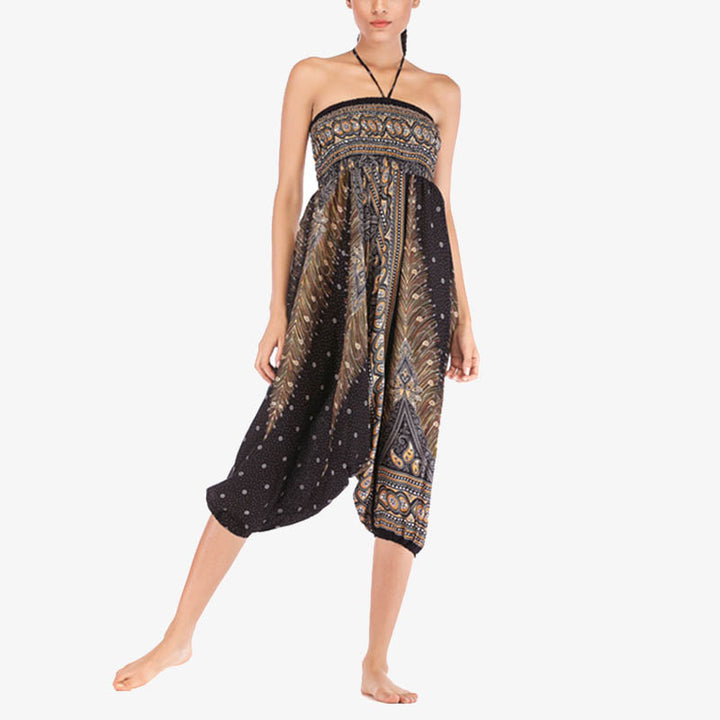 Pantalon ample à smocks et motif géométrique avec Buddha Stones , deux styles différents, pour femme, idéal pour le yoga - image 24