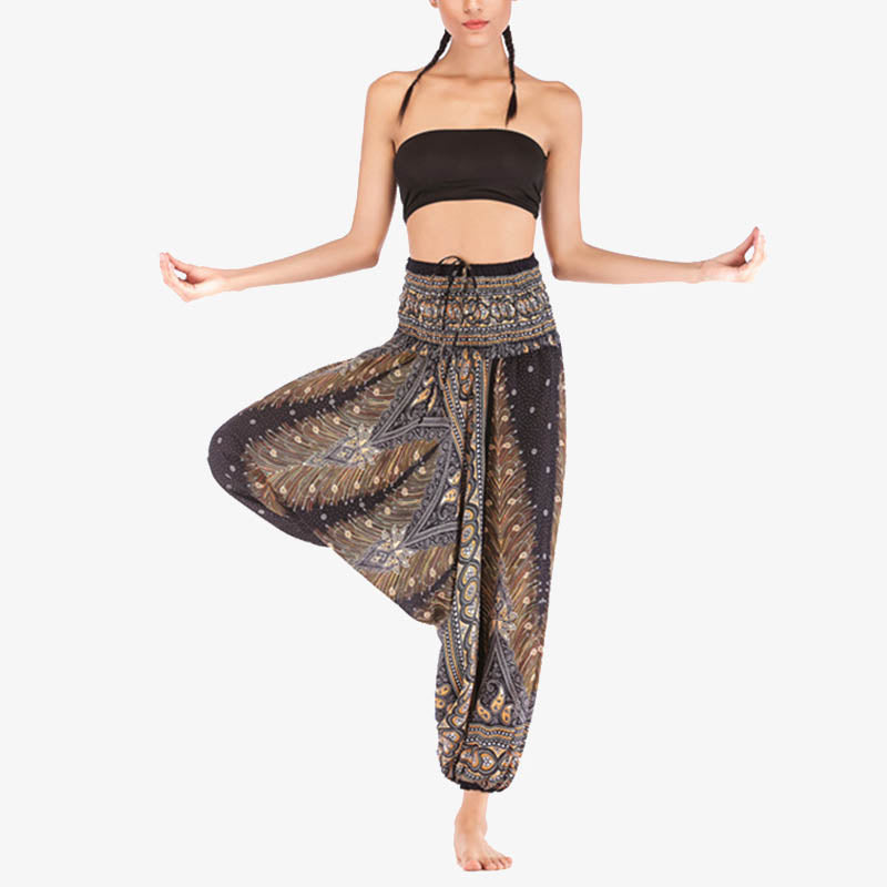 Pantalon ample à smocks et motif géométrique avec Buddha Stones , deux styles différents, pour femme, idéal pour le yoga - image 19